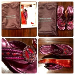 Donald J Pliner metallic platform sandal.